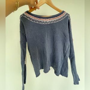 Zara crew sweater, beautiful beaded detailing, stone grey/blue, size small